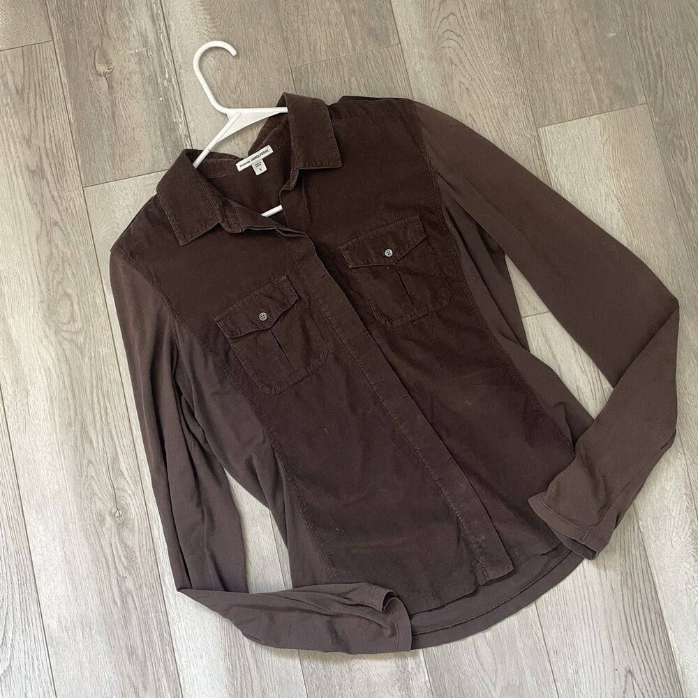 James Perse Shirt cotton corduroy button up long sleeve womens Brown (large)